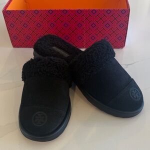 Tory Burch Black Shearling Slip-On Slippers